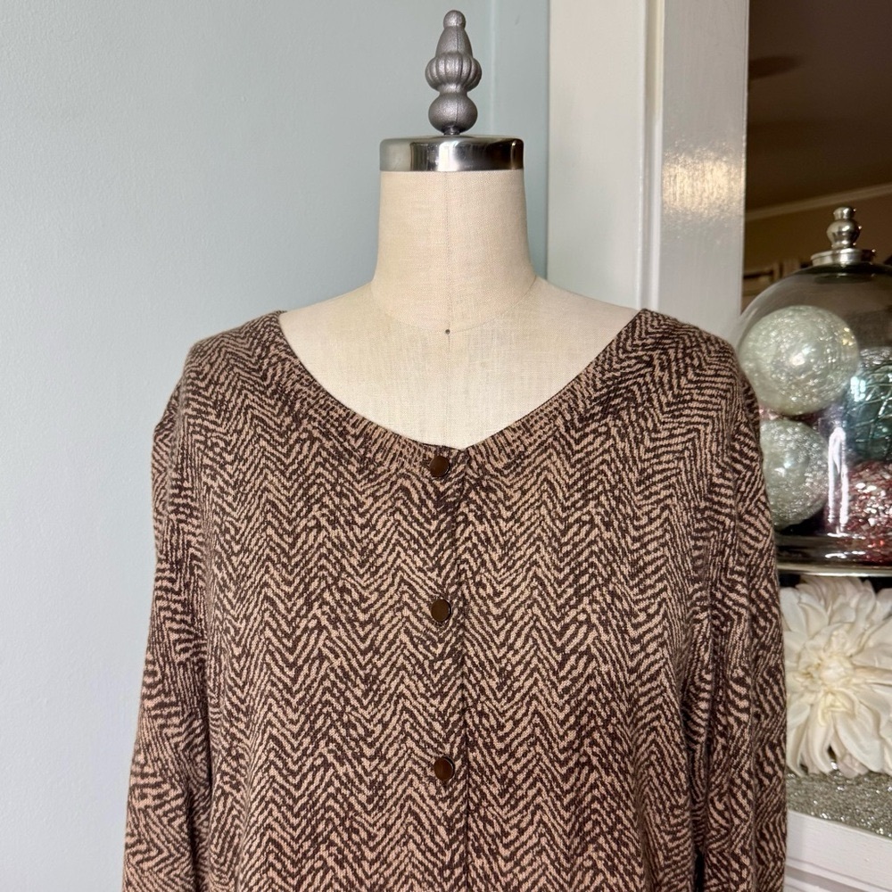 Talbots Herringbone Angora Cardigan Sweater Brown Tan Size XL - Picture 3 of 9